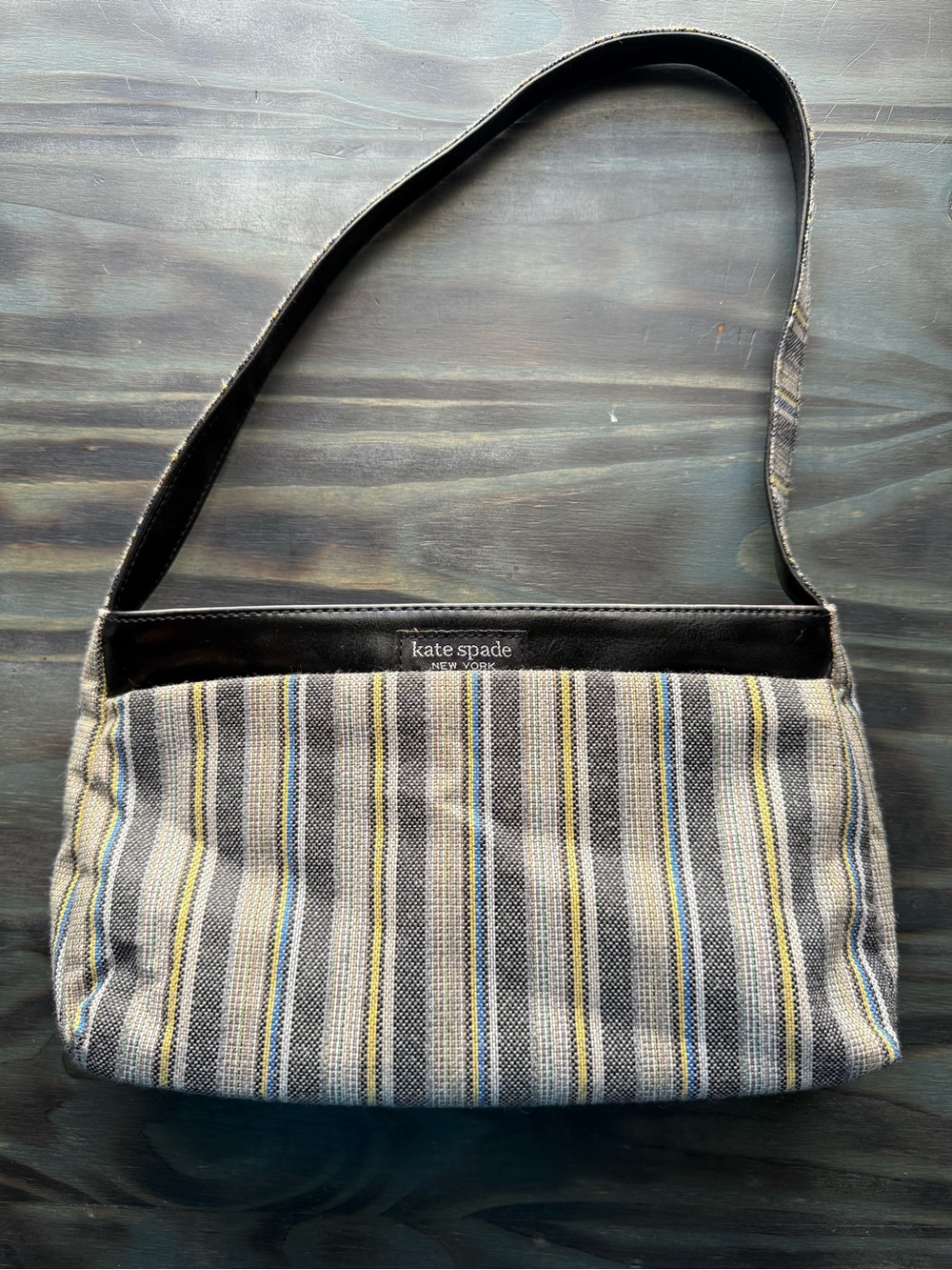 Vintage Y2K Kate Spade Striped Canvas Baguette Shoulder Bag